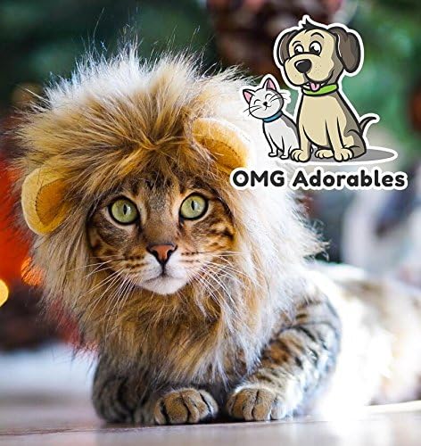 Lion Mane Costume for Cats, Fluffy Lion Wig with Ears for Halloween, Christmas and Pet Photos, One Size for Adult Cats