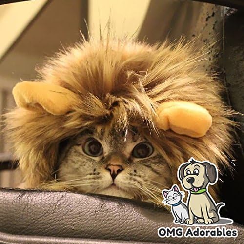 Lion Mane Costume for Cats, Fluffy Lion Wig with Ears for Halloween, Christmas and Pet Photos, One Size for Adult Cats