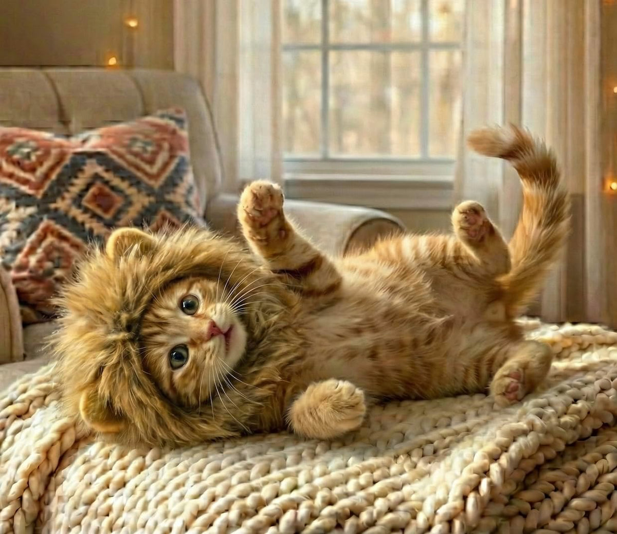 Lion Mane Costume for Cats, Fluffy Lion Wig with Ears for Halloween, Christmas and Pet Photos, One Size for Adult Cats