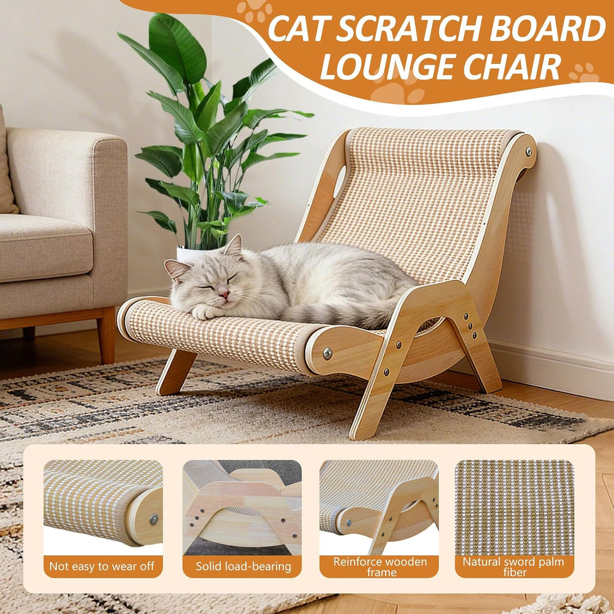 Indulge Your Cat with Our Extra Large Wooden Cat Scratching Lounge - Stylish, Durable, and Perfect for Large Cats!