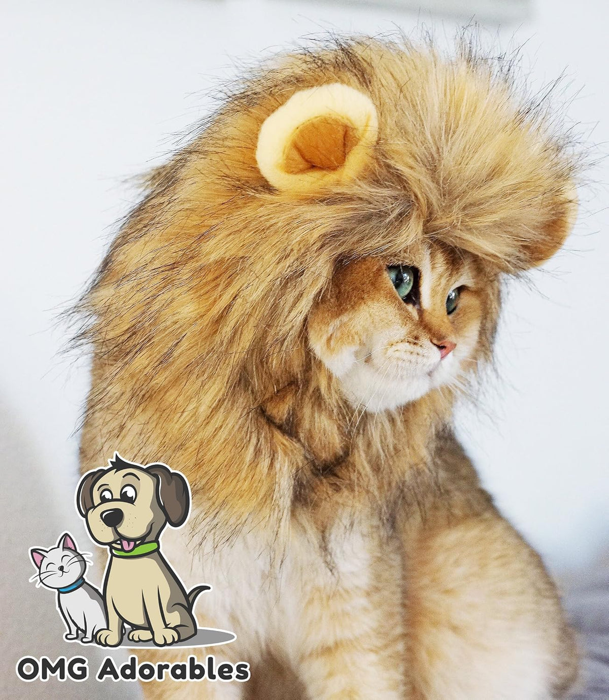 Lion Mane Costume for Cats, Fluffy Lion Wig with Ears for Halloween, Christmas and Pet Photos, One Size for Adult Cats