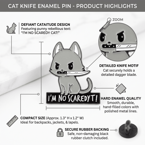 Cat Knife Enamel Pin – Bold Kitty Design for Bags and Jackets